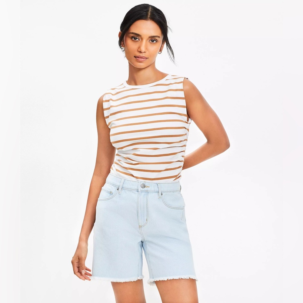 EUC Loft Vented Frayed Boyfriend Light Blue Denim Shorts in Size 25/0